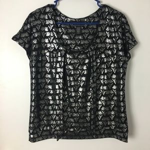 Attention Black with Silver Roses Top